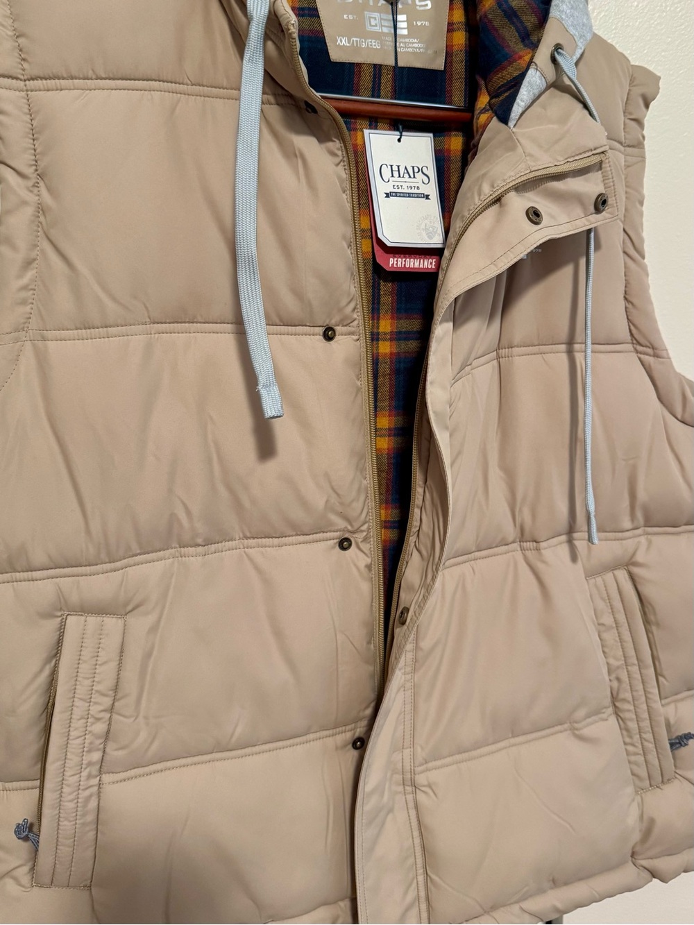 Chaps Porter Tan Hooded Puffer Vest Size 2XL - NEW - Picture 5 of 11
